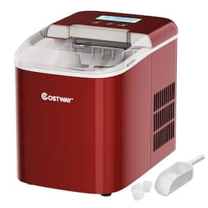 10 in. W 26 lbs. Portable Ice Maker with LCD Display and Ice Scoop in Red