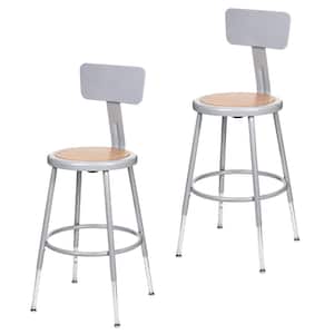Flynn 27-in. Height Adjustable Stool Masonite Wood, Grey Metal Frame with Backrest (Pack of 2)