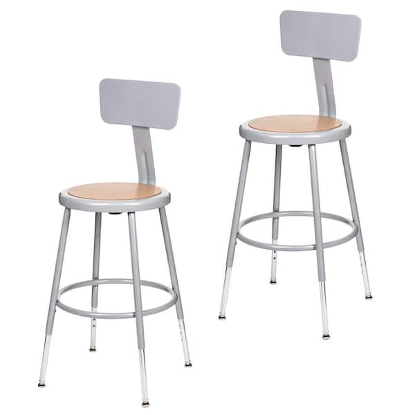 HAMPDEN FURNISHINGS Flynn 27-in. Height Adjustable Stool Masonite Wood, Grey Metal Frame with Backrest (Pack of 2)