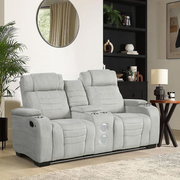 Camilla 73 in W Microfiber Fabric 2-Seater Manual Double Reclining Love Seat with Center Console in Light Gray