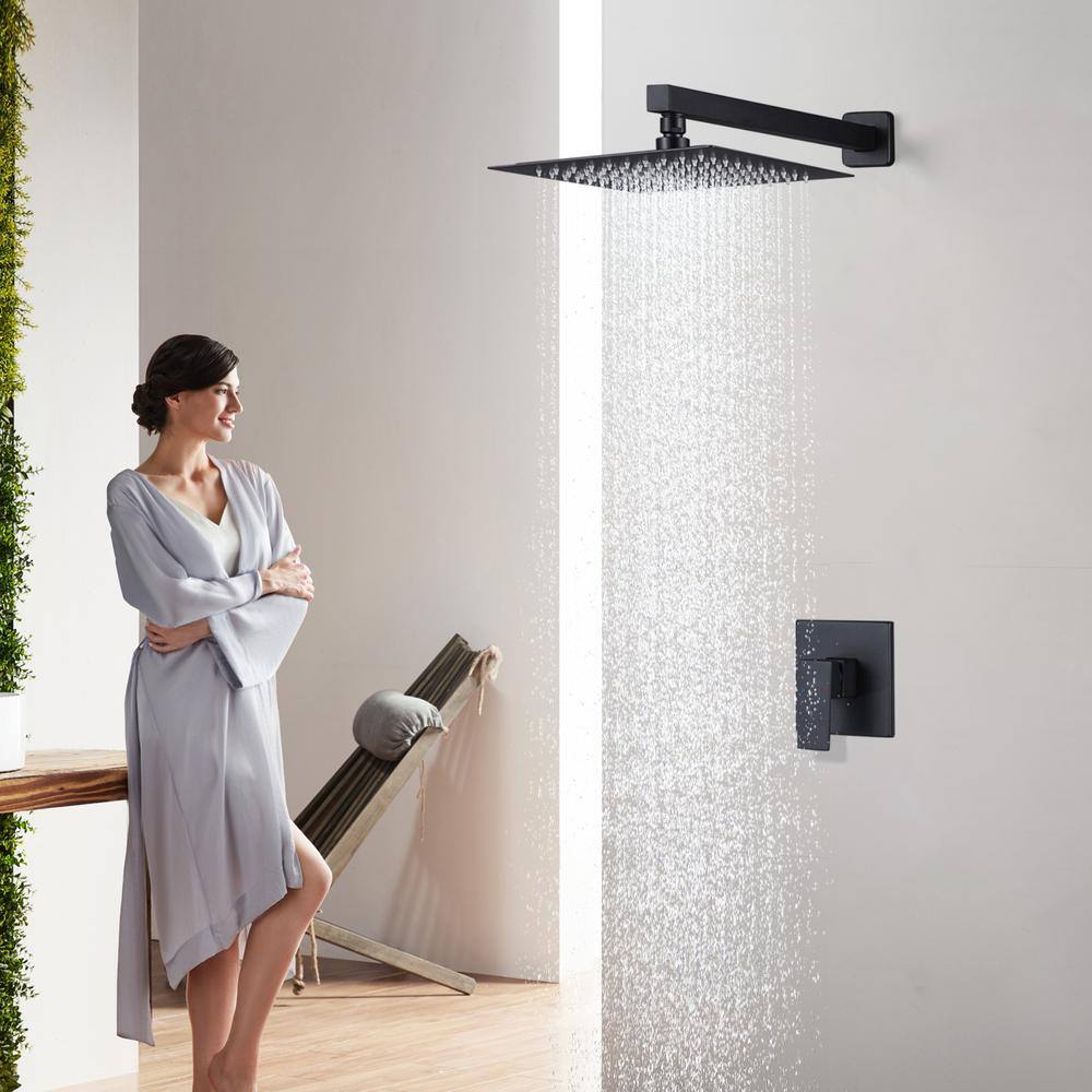 10-Inch Matte Black Brass Rain Shower System with Square Head