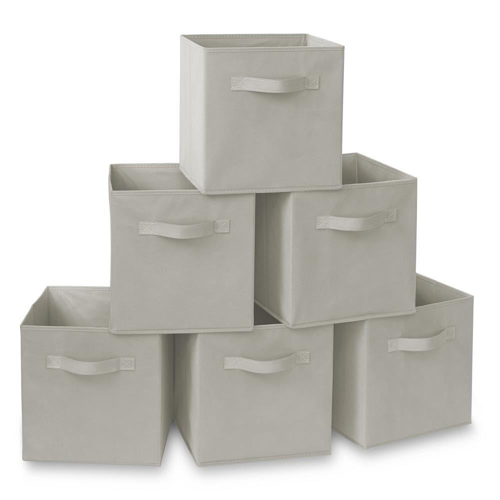 Light Gray 11 in. x 11 in. Fabric Collapsible Cubes Decorative Basket Storage Bins-Set of 6