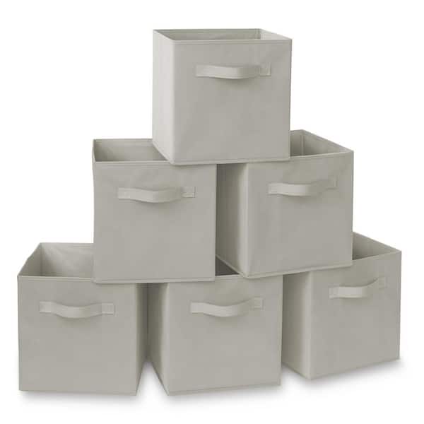 Casafield Light Gray 11 in. x 11 in. Fabric Collapsible Cubes Decorative Basket Storage Bins-Set of 6