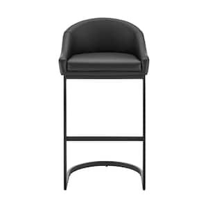 Atherik 34-38 in. Black/Black Metal 28 in. Bar Stool with Faux Leather Seat