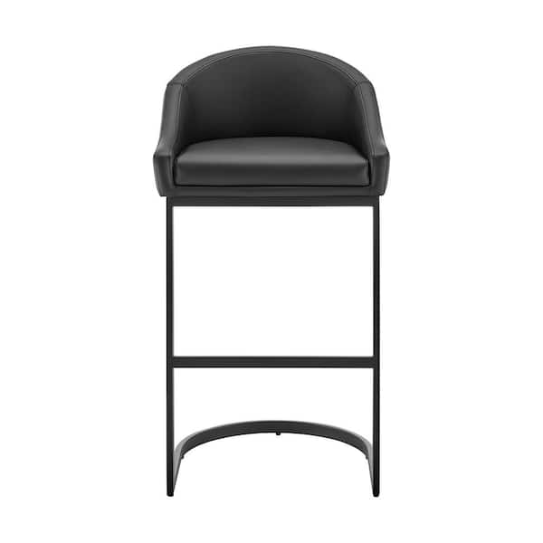 Armen Living Atherik 34-38 in. Black/Black Metal 28 in. Bar Stool with Faux Leather Seat
