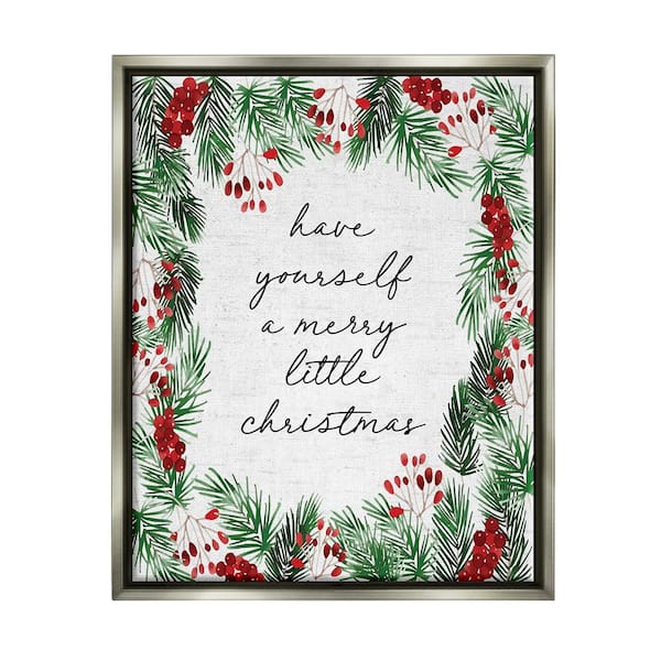 Stupell Industries Merry Little Christmas Script by Lettered and Lined 1 Piece Floater Frame Graphic Print Nature Art Print 21 in. x 17 in.