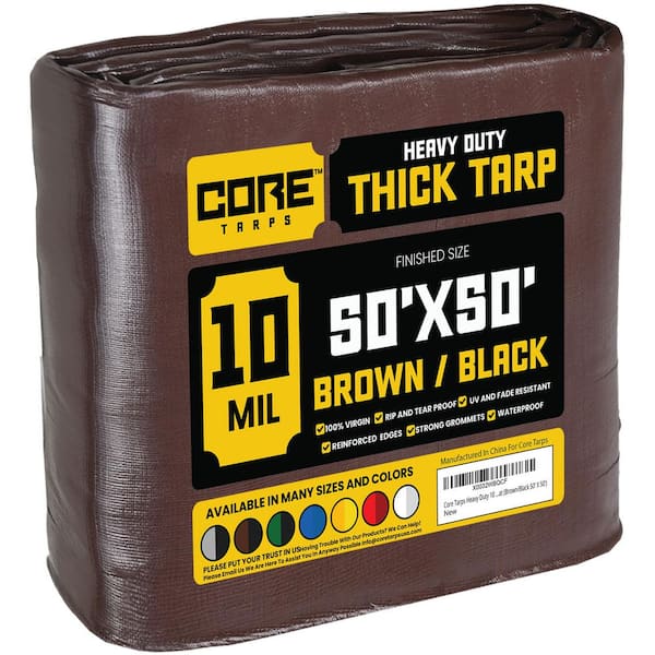CORE TARPS 50 ft. x 50 ft. Brown/Black 10 Mil Heavy Duty Polyethylene Tarp, Waterproof, UV Resistant, Rip and Tear Proof