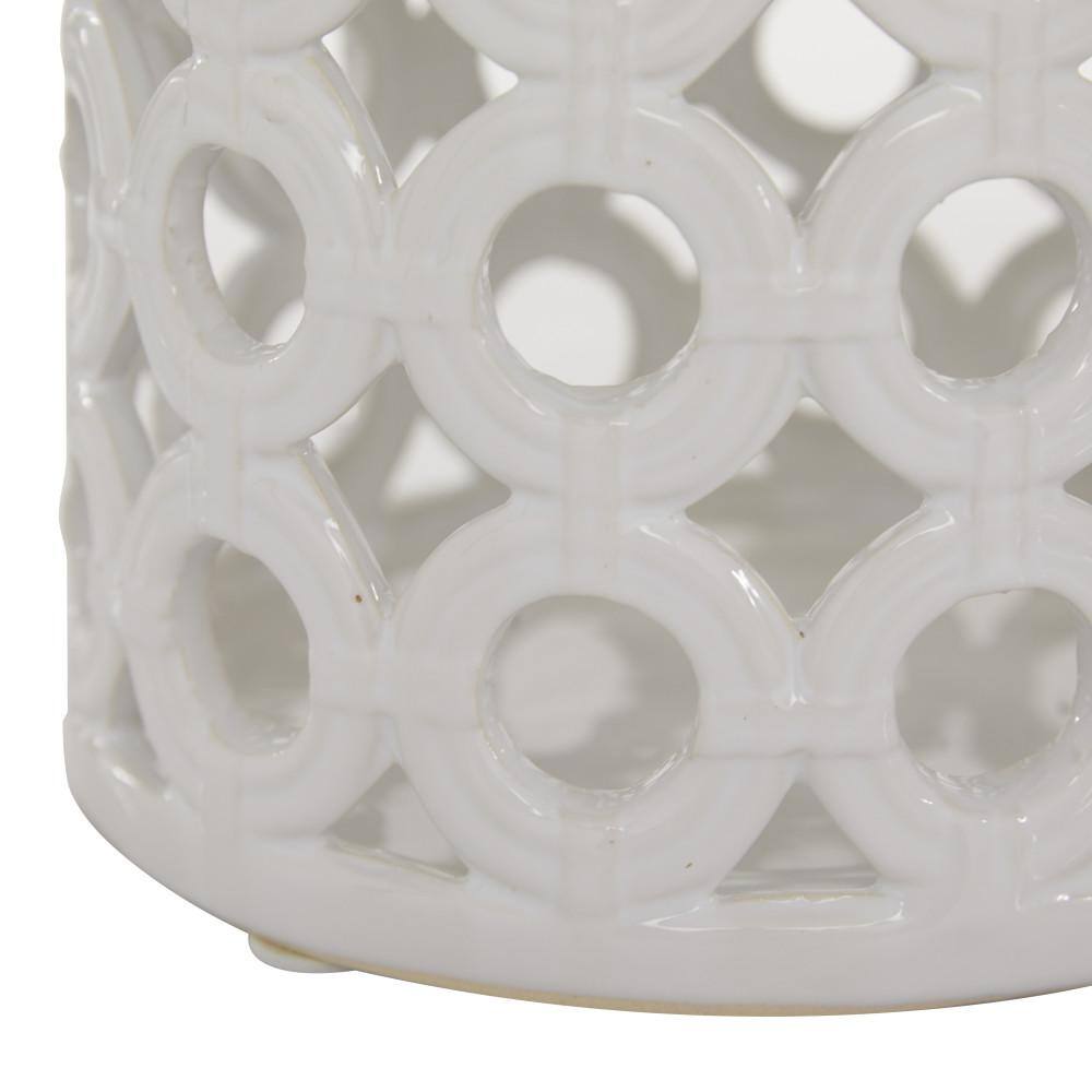 Elegant White Ceramic Hanging Lantern with Geometric Cut-Outs