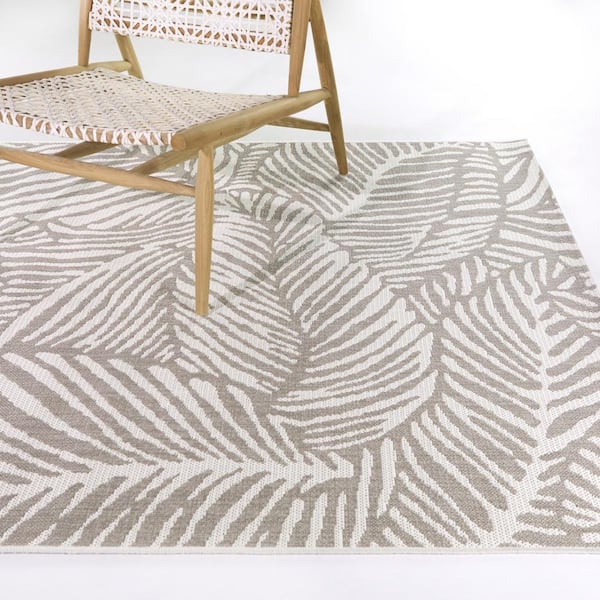 Cream 5 ft. x 7 ft. Palm Indoor/Outdoor Area Rug