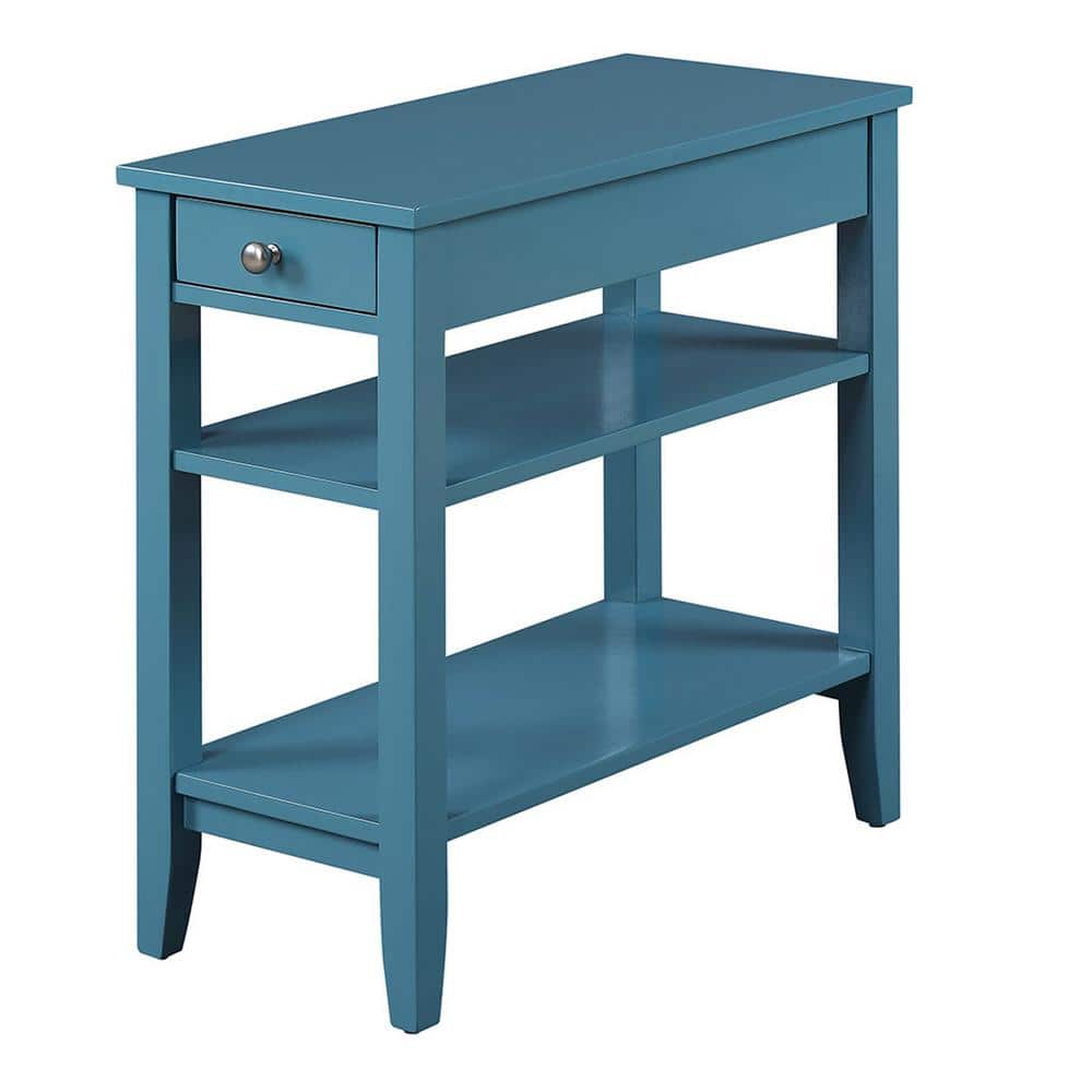 Blue Wood 3-Tier End Table with Drawer