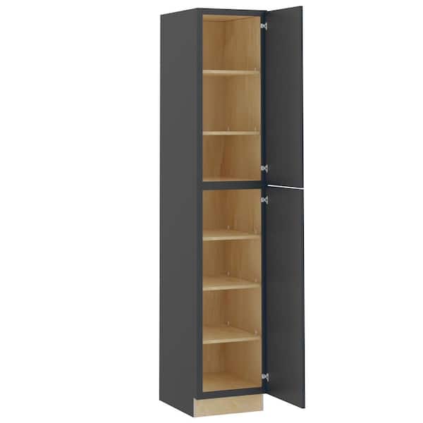 Home Decorators Collection Grayson 18 in. W x 24 in. D x 96 in. H Assembled Plywood Pantry Kitchen Cabinet in Deep Onyx with Soft Close RH