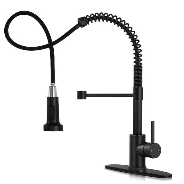 Single Handle Kitchen Faucet Pull Out Sprayer Kitchen Faucet with Deckplate Included in Matte Black