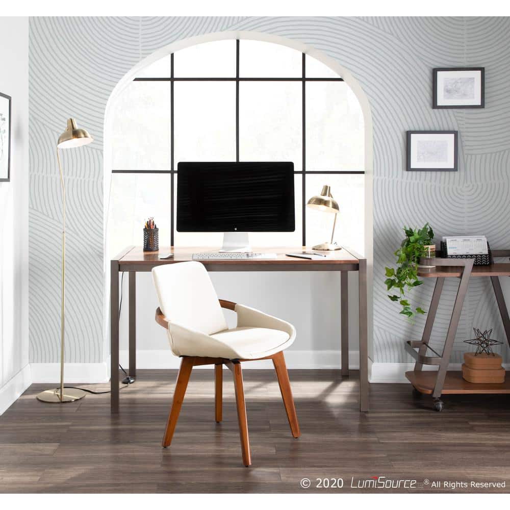 Walnut and Cream Faux Leather High Back Side Chair