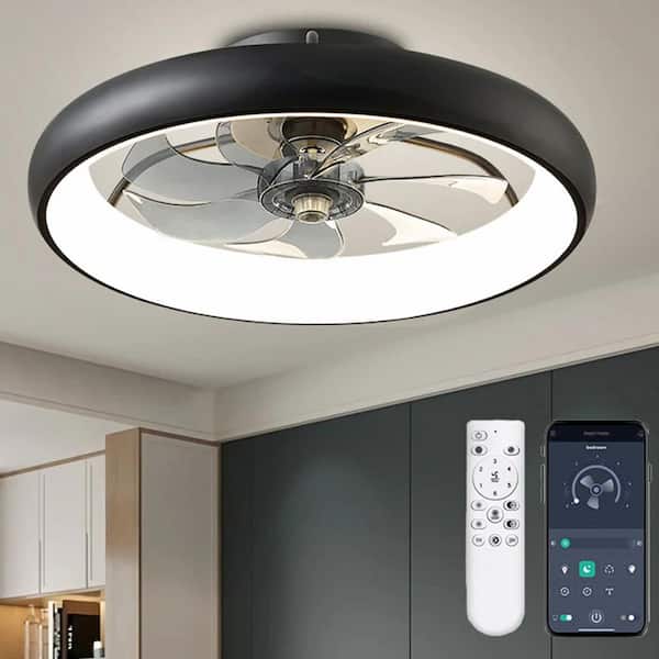 ARISKEEN 20 in. Indoor Ceiling Fan with Light Remote and APP Control, 6 Wind Speeds Smart Modern Ceiling Fan for Bedroom(Black)