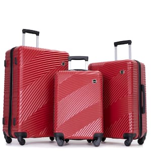 3-Piece Red PC+ABS Lightweight Hardside Spinner Luggage Set with Two Hooks (20/24/28 inch)