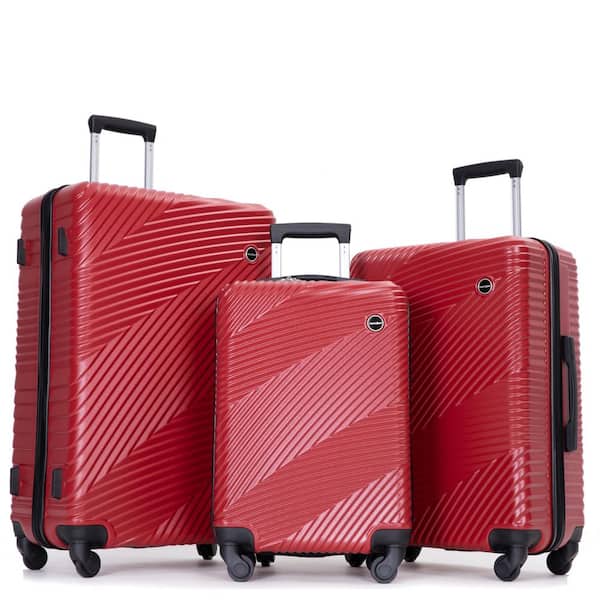 Tatahance 3-Piece Red PC+ABS Lightweight Hardside Spinner Luggage