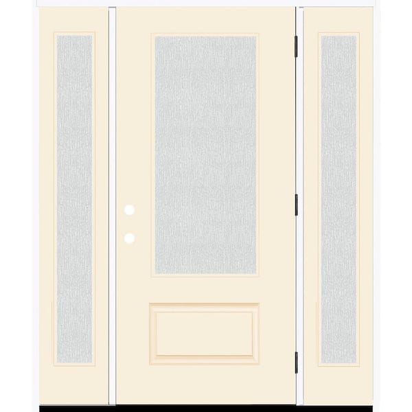 Steves & Sons Legacy 68 in. W. x 80 in. 3/4 Lite Rain Glass LHOS Primed Linen Finish Fiberglass Prehung Front Door with Db. 14 in. SL