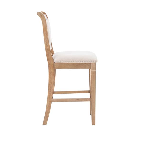 Kendra 26 in. Natural High Back Wood Bar Stool with Fabric Seat