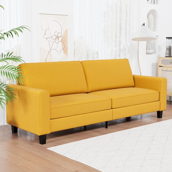 Modern 78.7 in. Square Arm Fabric Rectangle Sofa in. Yellow