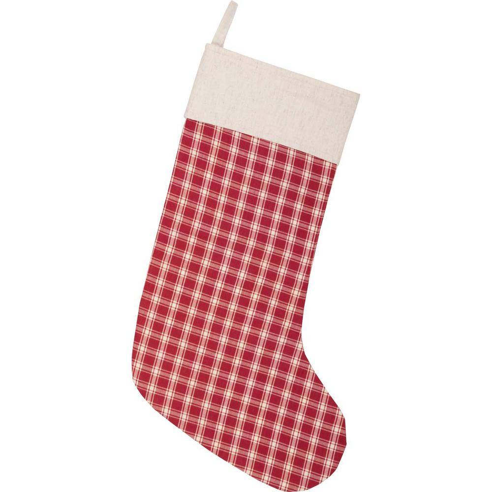 VHC Brands 20 in. Cotton Red Plaid Christmas Farmhouse Decor Stocking ...