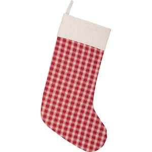 New Primitive Rustic Country BURGUNDY CHECK BURLAP STOCKING Christmas 20" 