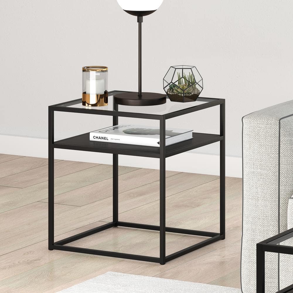 Bronzed Blackened Metal & Glass 20" Square End Table