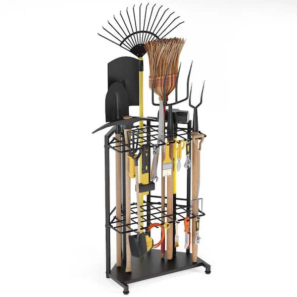 3-Tier Garden Tool Organizer with 34 Storage Compartments and 14 Hooks