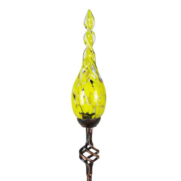 Exhart Solar Pearlized Twist Flame 3.0 ft. Yellow Metal Garden Stake
