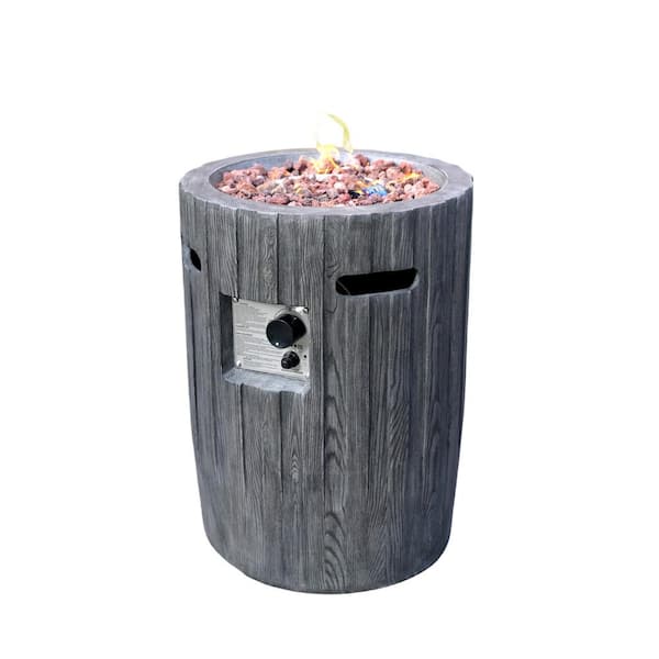 DIRECT WICKER Tube 19.7 in. Outdoor Cast Iron and Magnesium Oxide Gas Fire Pit with Rain Cover and Volcanic Stone
