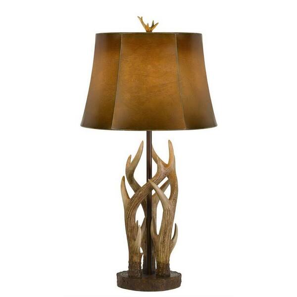 HomeRoots 33 in. Brown Table Lamp with Brown Drum Shade
