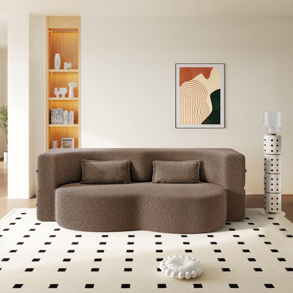 78.7 in. Square Arm Teddy Sofa in Brown with 2 Pillows and Twin Size Folding Mattress price history on PriceWatchPro
