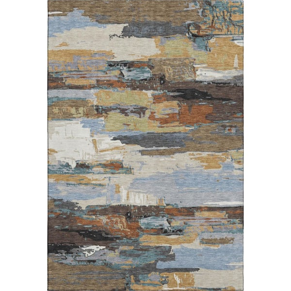 Mayfield Premium Machine Washable Abstract AMF2249 Mocha 3 ft. x 5 ft. Area Rug