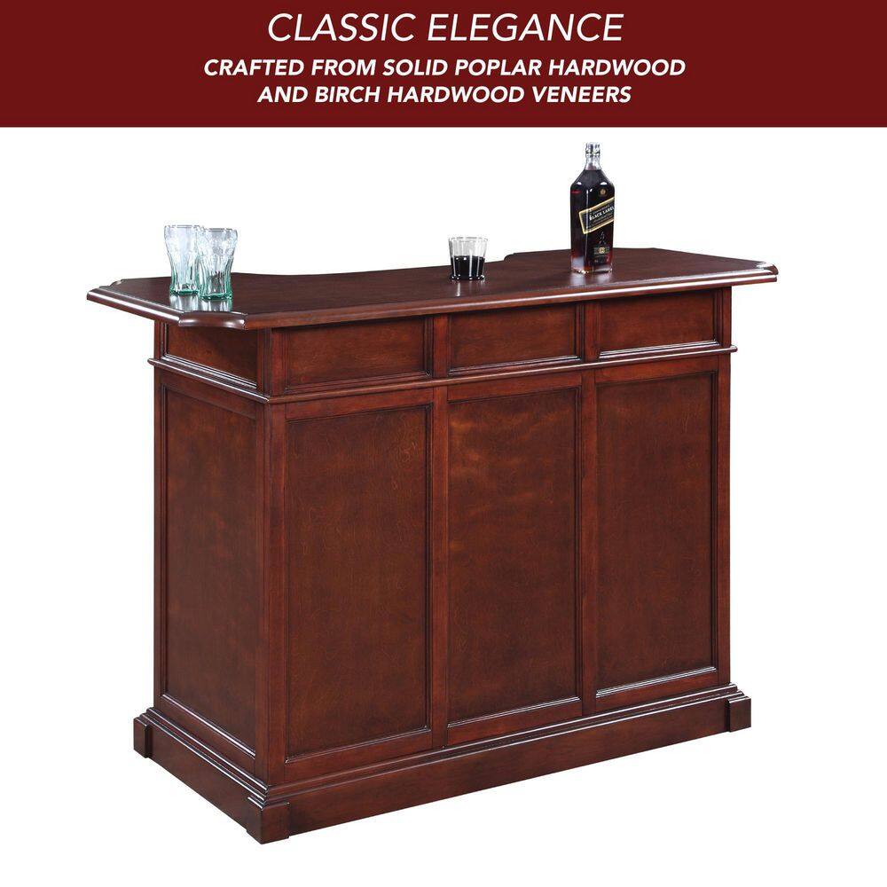 Mahogany Finish Poplar Wood Home Bar with Storage and Shelves