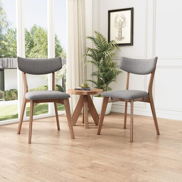 Dark Gray Fabric Upholstered Dining Chairs with Natural Walnut Finished Frame and Solid Wood Legs (Set of 2)
