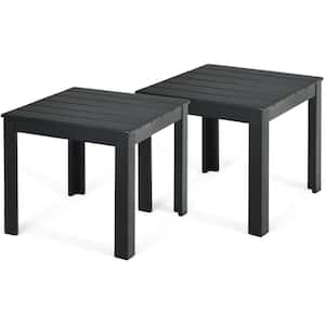 Black Wooden Square Indoor Outdoor Side End Table Patio Coffee Bistro Table (2-Piece)