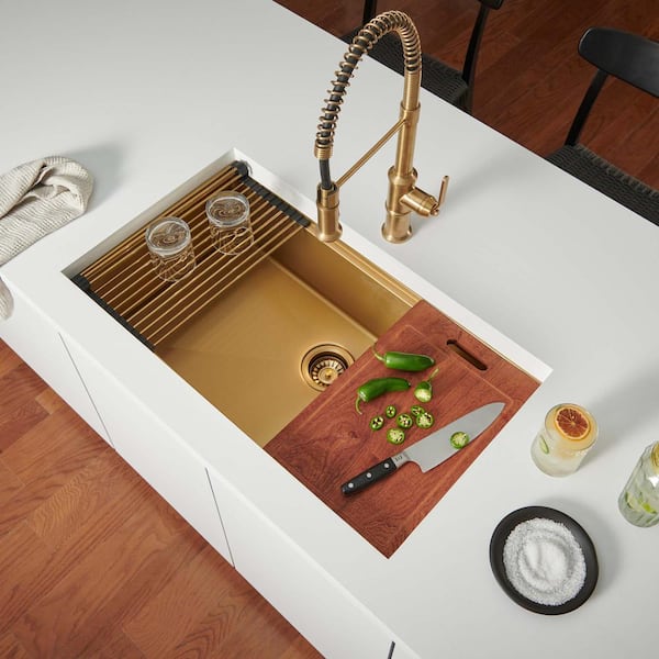 Giana 27 in. Undermount SIngle Bowl 16-Gauge Stainless Steel Workstation Kitchen Sink in Matte Gold