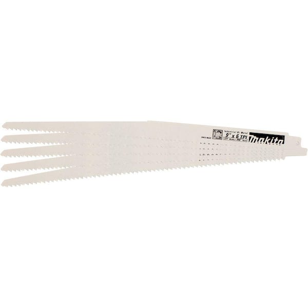 Makita 9 in. 6 Teeth per in. Wood Cutting Reciprocating Saw Blade (5-Pack)