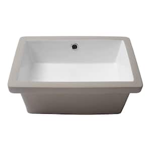 18 in. x 12 in. White Ceramic Rectangular Undermount Bathroom Sink with Overflow