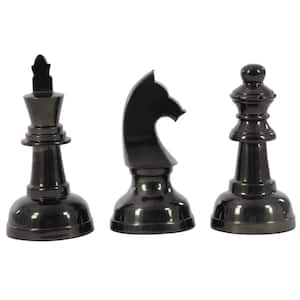 Dark Gray Aluminum Chess Sculpture with Knight, Queen and King (Set of 3)