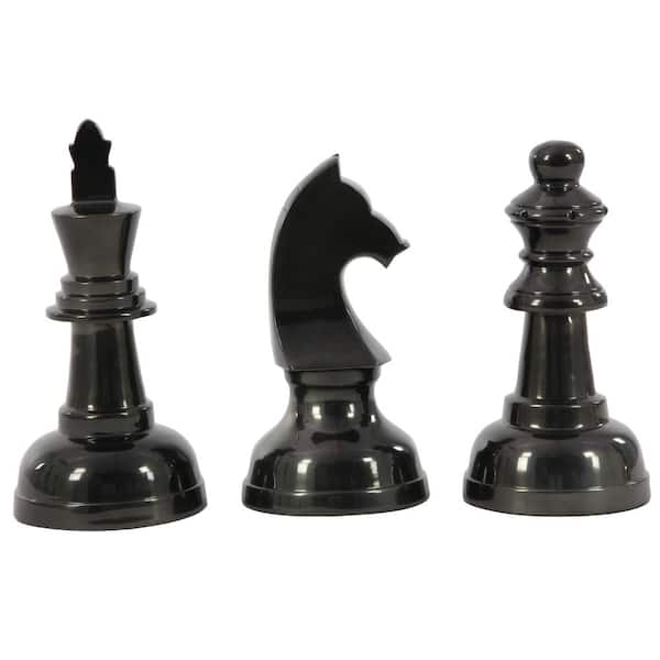 CosmoLiving by Cosmopolitan Dark Gray Aluminum Chess Sculpture with Knight, Queen and King (Set of 3)