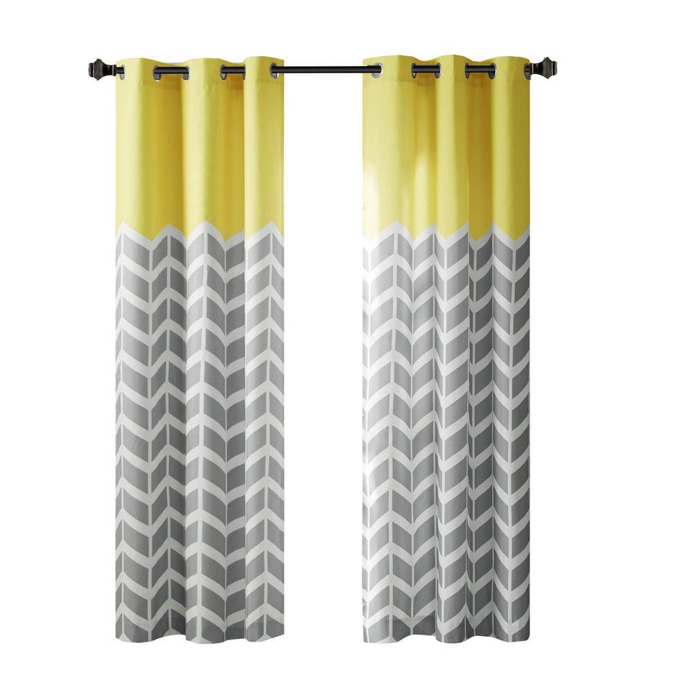 Yellow and Gray Chevron Room Darkening Grommet Curtains, 42x84, 2-Panel Set
