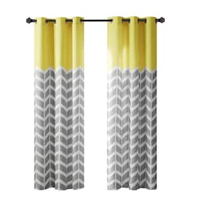 Laila Yellow Geometric Polyester 42 in. W x 84 in. L Room Darkening 2-Piece Grommet Top Curtain