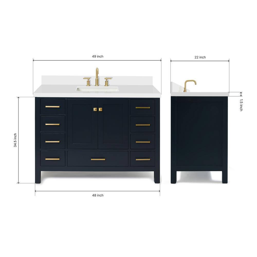 Midnight Blue Shaker Style 49" Vanity with White Quartz Top