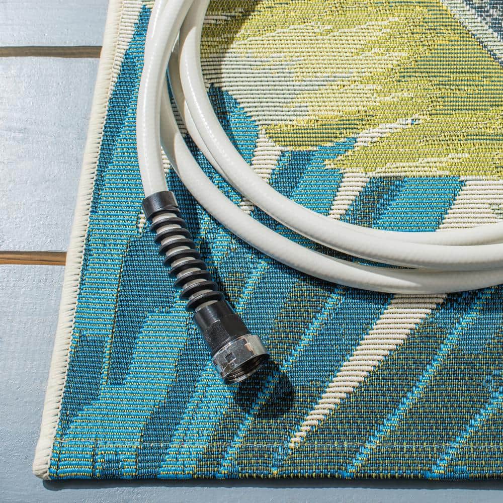 SAFAVIEH Barbados Banana Leaves Outdoor Area Rug, Gold/Green, 8' x 8' Square