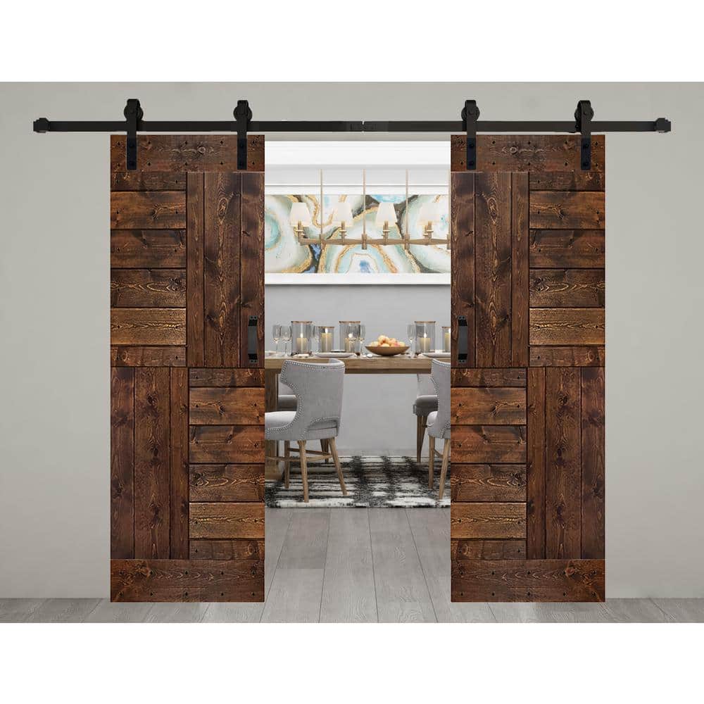 Dark Walnut Solid Wood Double Sliding Barn Door with Matte Finish