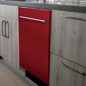 24 in. Top Control 6-Cycle Compact Dishwasher with 2 Racks in Red Gloss & Traditional Handle
