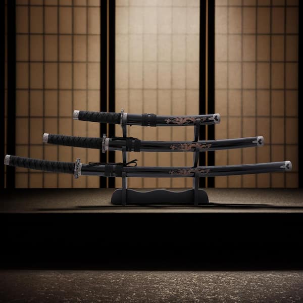 Whetstone 3-Piece 11.75 in. x 2.5 in. Sword Set with Display Stand, Black-Metal Work