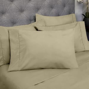 1500 Supreme Series 7-Piece Sage Solid Color Microfiber Split King Sheet Set