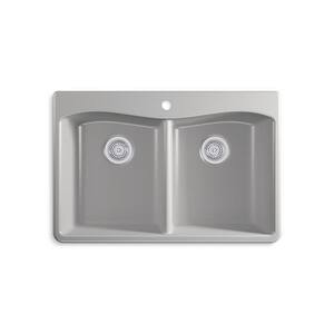 Kennon Neoroc Matte Grey Granite Composite 33 in. 1-Hole Double Bowl Drop-In/Undermount Kitchen Sink