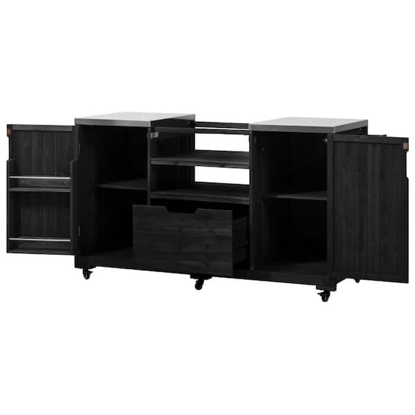 Outdoor Grill Cart with Stainless Steel Top, Black Kitchen Island for Big Green Egg Grills